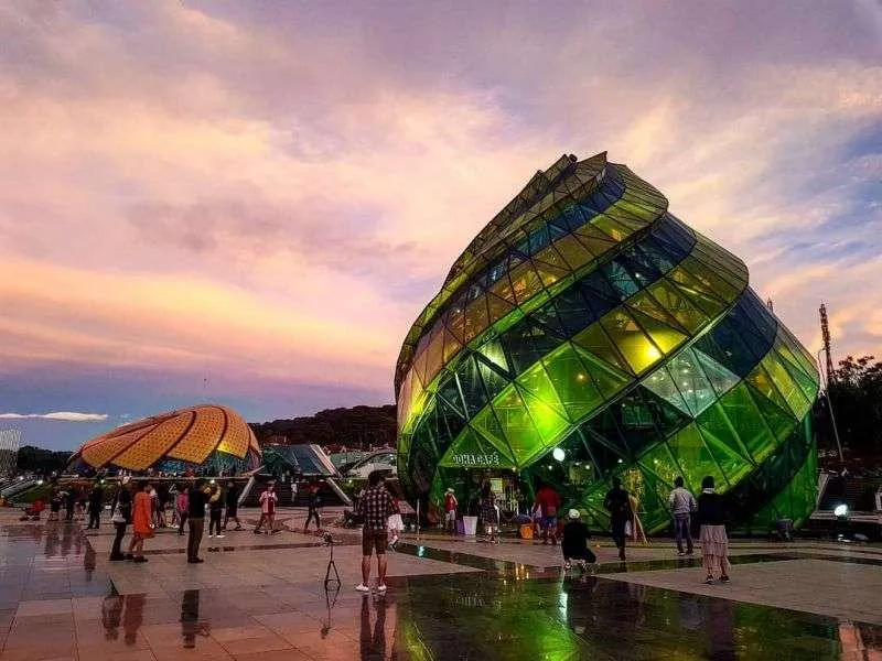 Glass artichoke building at Lam Vien square at sunset